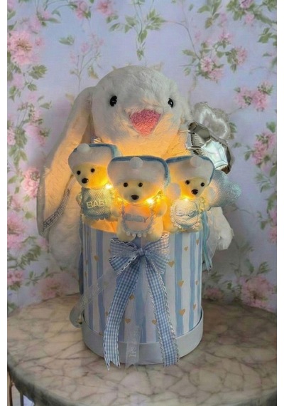 Led Işıklı Özel Kutuda Uyku Arkadaşı Bunny Peluş Tavşan İle Yeni Doğan Hediye Seti- Babyshower ,yenidoğan Hediyesi Beyaz