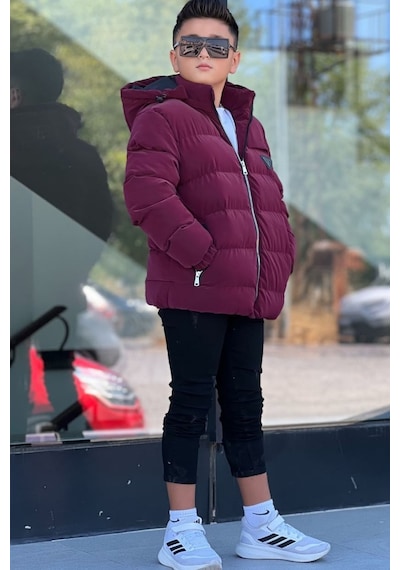 Pina Kids Erkek Çocuk Çıkarılabilir Kapüşonlu Su Geçirmez Nova Kışlık Mont Km4012 Bordo