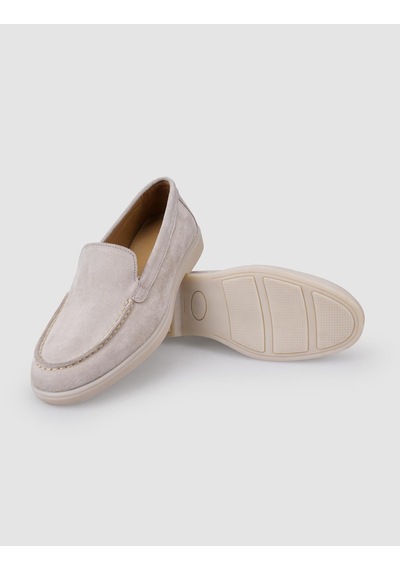 %100 Hakiki Deri Bej Süet Kadın Loafer Bej