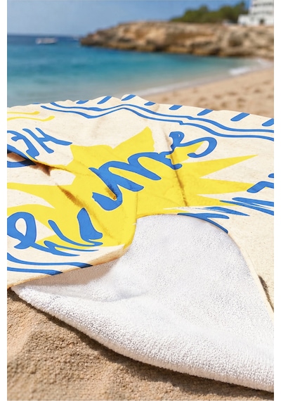 Güneş Temalı Sunny Marine Plaj Havlusu - Akdeniz Stili Sarı Mavi Hızlı Kuruyan Mikrofiber Havlu Yağmur Kanyon