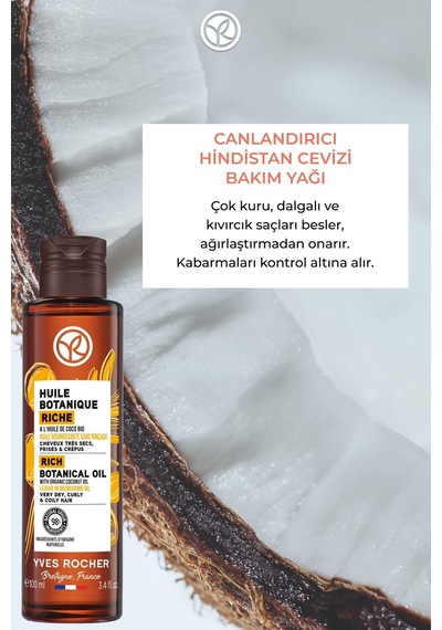 Yves Rocher Canlandırıcı Hindistan Cevizi Bakım Yağı-tüm Saçlar / Huile Botanique - Prebiyotik, Vegan -100ml