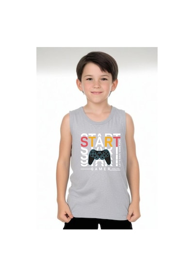 Fyk Kids Erkek Çocuk Baskılı Sıfır Kol 06 Start Alt-üst Takım Gri