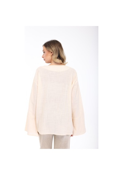 Blayn Jeans Blayn Kadın Keten Kimono Oversize Rahat Kalıp Yazlık Uzun Kollu Kimono Taş