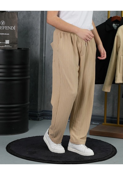 Modefendi Örgülü Model Baggy Kesim Jogger İpli Pantolon Bej