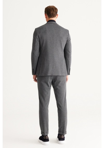 AC&Co / Altınyıldız Classics Erkek Lacivert-gri Slim Fit Dar Kesim Mono Yaka Desenli Takım Elbise Lacivert - Gri