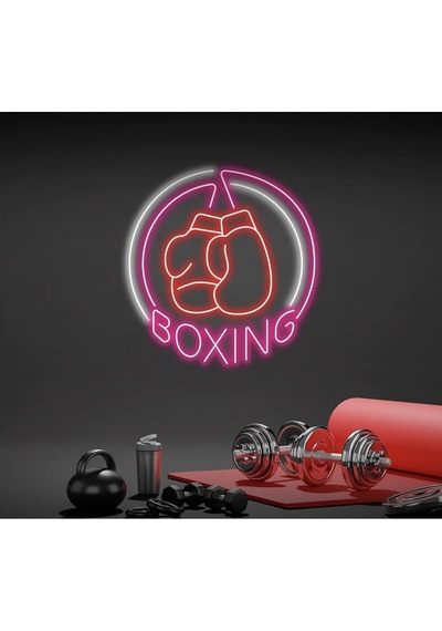 Boxıng Yazılı Ve Boks Eldiveni Figürlü Neon Tabela Pembe