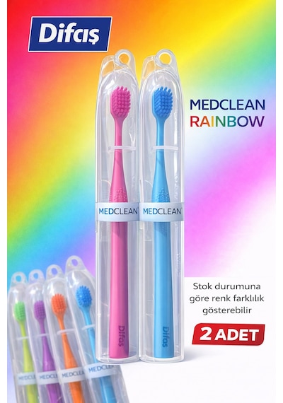 Difaş Medclean Rainbow Diş Fırçası 2 Adet Orta Sert Renkli Yetişkin Diş Fırçası Seti