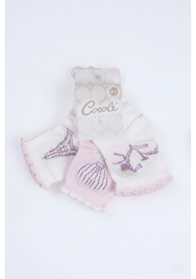 Cocole Socks Kız Çocuk Soket Çorabı 3 Lü Set Pamuklu Paris Temalı & Bisiklet Desenli Çok Renkli
