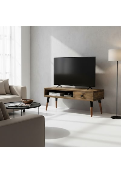 Mobenta Neo TV: Asimetrik Masif Ahşap TV Ünitesi 1 Çekmeceli 1 Raflı - 120 CV