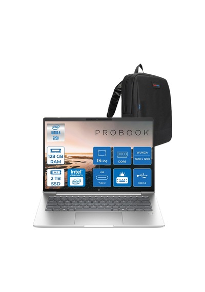 HP ProBook 4 G1I C9FH0ETF44 Ultra 5 225U 128 GB 2 TB SSD 14'' Dos WUXGA Dizüstü Bilgisayar + Zetta Çanta