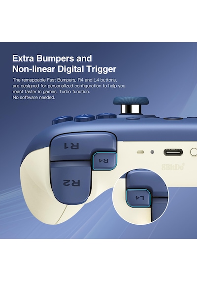 8bitdo Ultimate 2c Bluetooth Controller For Switch 2, Switch/oled/lite, Hall Effect Joysticks, Non-linear Digital Triggers, Remappable L4/r4 Bumpers, 6-axis Motion, Rumble Vibration Darkblue