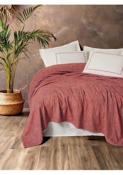 Embrova Şönil Çift Kişilik Yatak Örtüsü/pike Takımı Loom Bordo Renkli