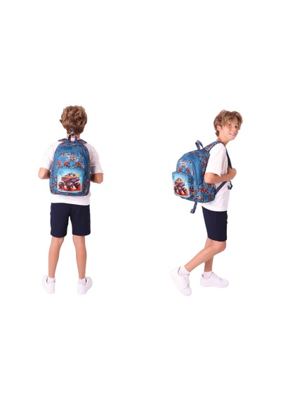 Kaukko Kids L5282+l8282 Üç Gözlü Erkek Çocuk Okul Çantası Ve Kalem Çantası Seti - Yeşil Kırmızı - Arazi Aracı Baskılı Yeşil - Kırmızı