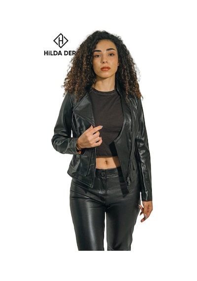 Hilda Deri Adel Siyah Hakiki Kuzu Derisi Cepsiz Pantolon 001