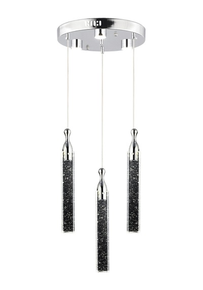 Klaus 3'lü Yuvarlak 3 Renkli 48 Watt Krom Kristal Ledli Modern Oturma Odası Salon Sarkıt Avize Krom
