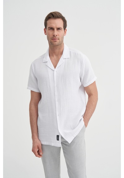 Cazador Regular Fit Pamuklu Kısa Kol Gömlek Beyaz