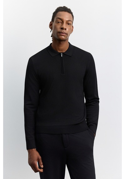 Avva Erkek Siyah Polo Yaka Rayon Tüylenmeyen Basic Triko Regular Fit Kazak B005150