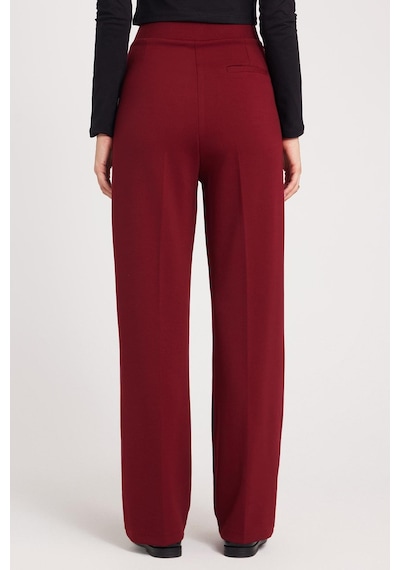 Tudors Kadın Regular Fit Klasik Kesim Cırt Kapamalı Geniş Paça Bordo Pantolon-39576 Bordo