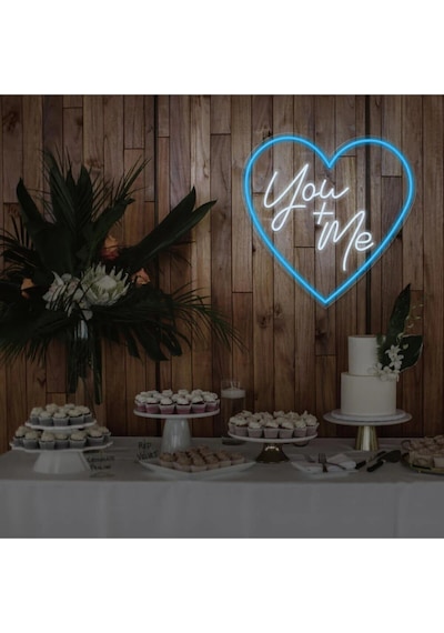 You+me Yazılı Ve Şekilli Neon Tabela Turkuaz