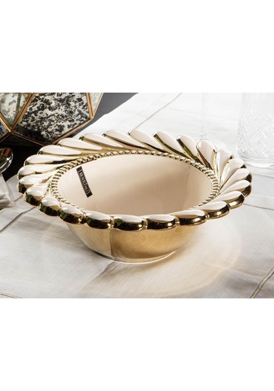 Royking Callavi Yuvarlak Salata Kasesi 29 Cm Krem Gold Gbo 172