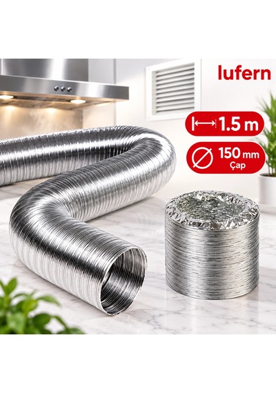 Alüminyum Kopmaz Yırtılmaz Ankastre Baca Aspiratör Davlumbaz Şofben Havalandırma Boru 150 Mm 1.5 Mt