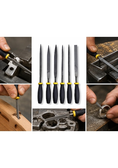 Mini Eğe Seti, 6 Parça, 5x180 Mm, Çelik, Kaymaz Saplı, Metal Ve Ahşap İşleme İçin