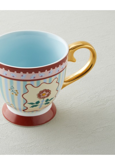Nostalgic Wildflower New Bone China Kupa 460 Ml Mavi Bordo