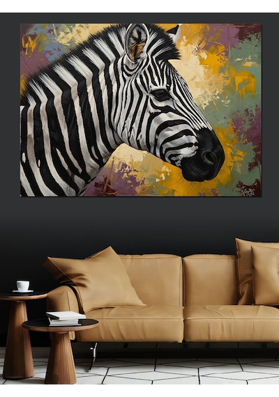 Ahşap Tablo Siyah Beyaz Sanatsal Zebra Portresi
