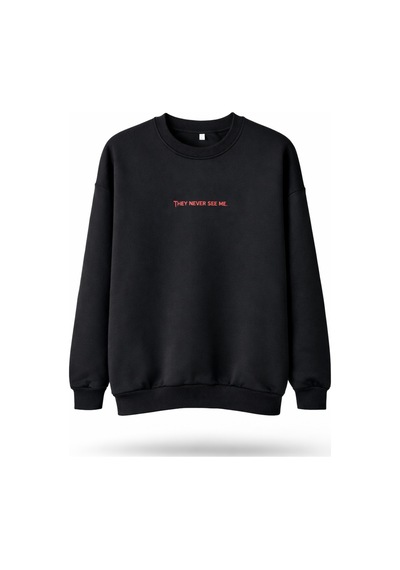 Dark Line Sırt Baskılı %100 Pamuk Siyah Oversize Sweatshirt Scorpion Siyah
