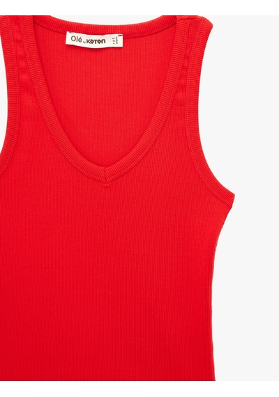 Koton Kaşkorse Modal Karışımlı V Yaka Kolsuz Slim Fit Atlet Kırmızı 6sal30273ık