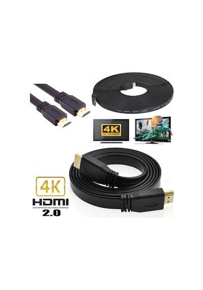 Wozlo HDMI Kablo 4K Full HD 3D Destekli Yassı Flat Slim Kablo 10 M