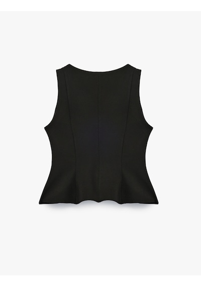 Koton Slim Fit Kolsuz Bisiklet Yaka Peplum Bluz Siyah 6sak60356pw