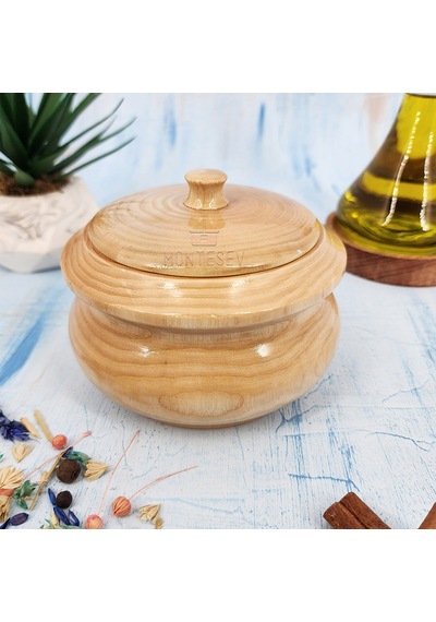 Ahşap Kapaklı Şekerlik Tuzluk Baharatlık Çerezlik Kase Naturel 1