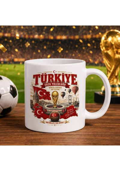 Bk Gift Türkiye Taraftar Temalı Dünya Futbol Kupası Tasarımlı Beyaz Kupa Bardak-1 Tek Yürek Milli Takım Ruhu