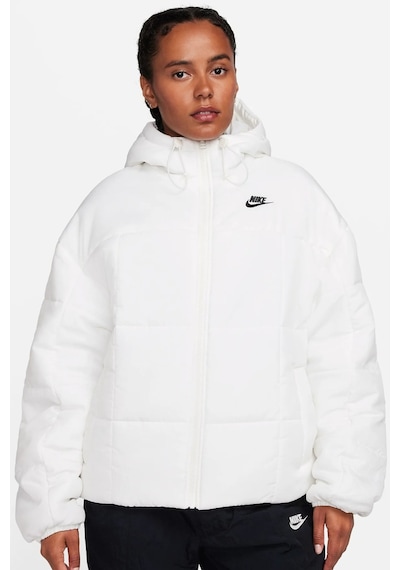 Nike Therma Fit Loose Fit Classic Buffer Bol Kesim Kapüşonlu Kadın Şişme Mont Beyaz Beyaz