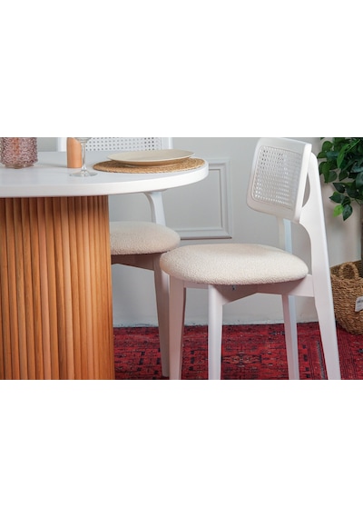 Niyegara İskandinav Natural Ahşap Masa Sandalye Takımı 90x130 Beyaz