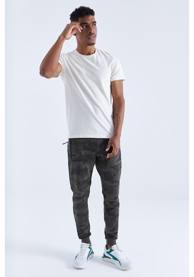 Tommy Life Haki Kamuflaj Desenli Dar Kalıp Jogger Erkek Eşofman Alt - 84754 Haki