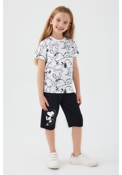 Snoopy Sweet Cute Beyaz Kız Çocuk Kapri Takım Beyaz