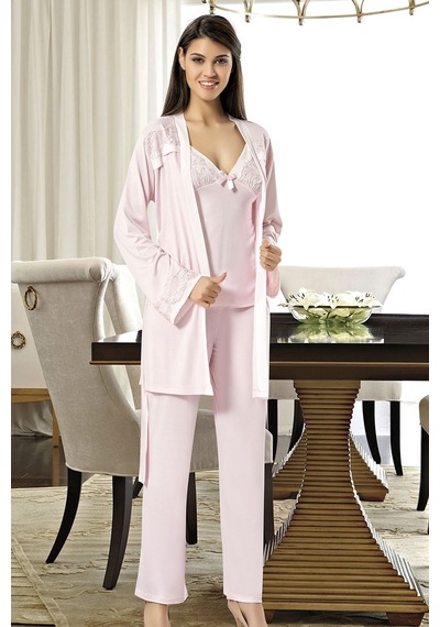 Xses 2030 Kadın Sabahlıklı Pijama Takım-pudra Pudra