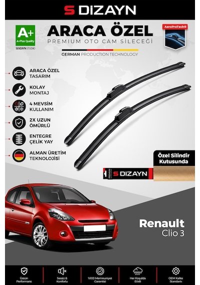 S-dizayn Renault Clio 3 Hb Ön Cam Silecek Seti 2005-2012 Premium Araca Özel 60-40 Cm A+ Kalite
