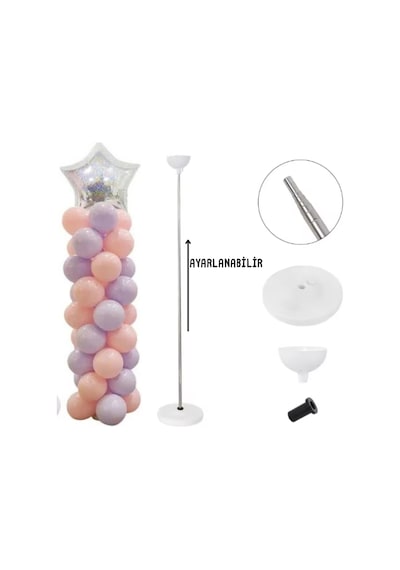 Metal Çubuklu Yüksekliği Ayarlanabilir Balon Kulesi Standı 210 Cm Dayanıklı & Şık Tasarım Şeffaf