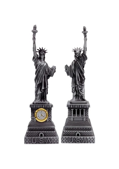 Metal Saatli Özgürlük Heykeli Gümüş Vintage Dekor Usa 25cm