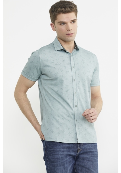 Slim Fit Baskılı Penye Gömlek - Yeşil Yeşil