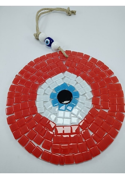 Kırmızı Mozaik Nazar Boncuğu 20 Cm El Yapımı Cam Hediyalik Eşya