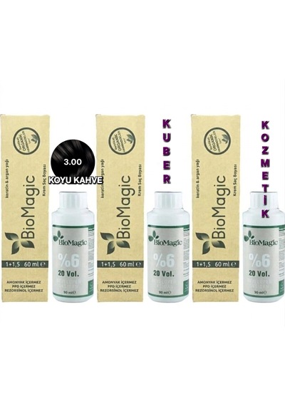 Natural Colors 3.00 Koyu Kahve Organik İçerikli Amonyaksız Kalıcı Saç Boyası 3 Boya Oksidan