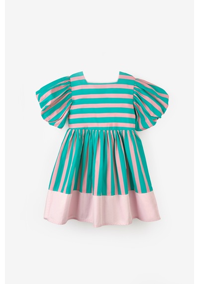 Le Mabelle Mint Çizgili Kız Çocuk Poplin Elbise - Juno Mint