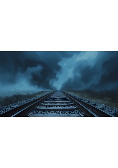Doğa Ve Manzara Yatay Sis İçinde Kaybolan Demir Yolu Rayları Melankolik Ruh Hali 01 Çerçevesiz 90x60cm Pvc Tablo