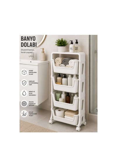 Flexibox 4 Katlı Banyo Dolabı Banyo Rafı Çok Amaçlı Banyo Rafı Deterjanlık Organizer Box Beyaz