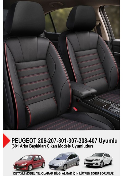 Stone Deri Oto Koltuk Kılıfı - Bel Destekli Peugeot 206-207-208-306-307-407 Uyumlu