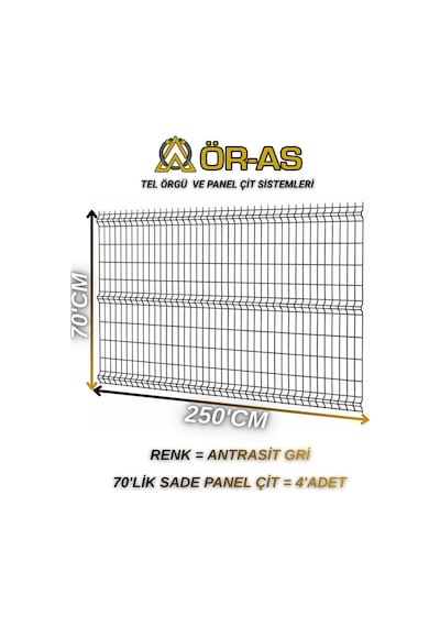 Antrastik Gri Bahçe Teli Panel Çit 70 Cm X 250 Cm 4-adet